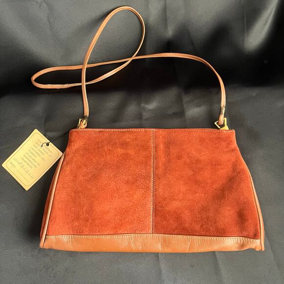 Vintage Tiberon Leathers Brown Suede & Leather Crossbody Purse Made in USA Bow - Picture 4 of 8